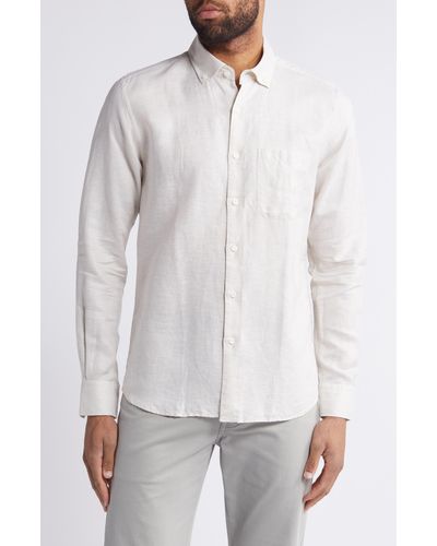 Scott Barber Solid Linen & Lyocell Twill Button-down Shirt - White