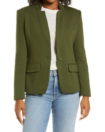 Gibsonlook Inverted Notch Collar Cotton Blend Knit Blazer - Green