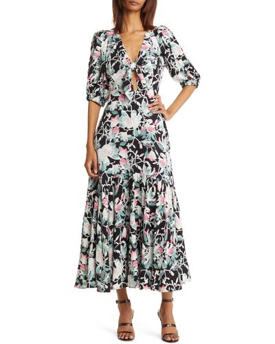 Chelsea28 Floral Tie Front Puff Sleeve Dress - White