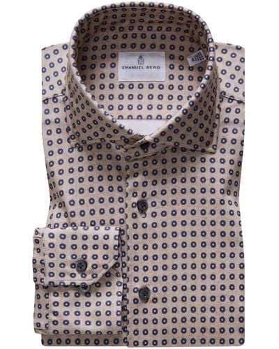 Emanuel Berg 4flex Slim Fit Medallion Print Knit Button-up Shirt - Gray
