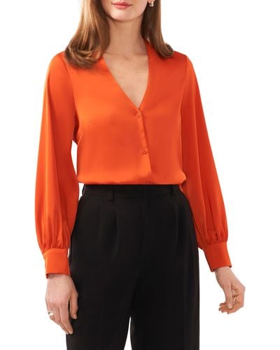 Halogen® Halogen(r) Collarless Satin Button-up Shirt - Orange