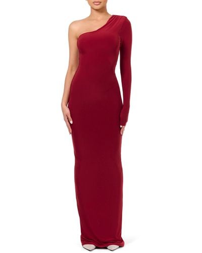 Naked Wardrobe Hourglass Cutout One-shoulder Long Sleeve Dress - Red