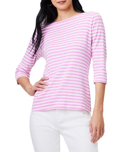 NZT by NIC+ZOE Nzt By Nic+zoe Stripe Boat Neck Cotton T-shirt - Pink