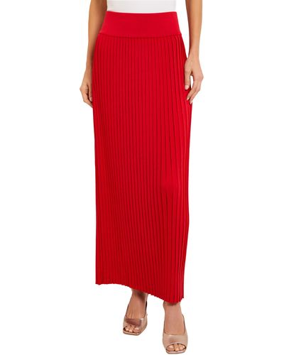 Misook Pleated Knit A-line Skirt - Red