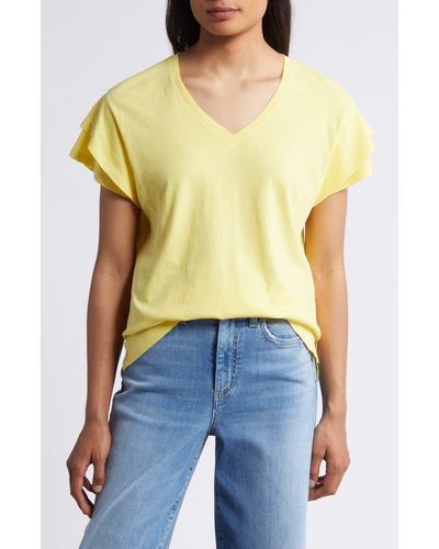 Caslon Caslon(r) Flutter Sleeve Cotton & Linentop - Yellow