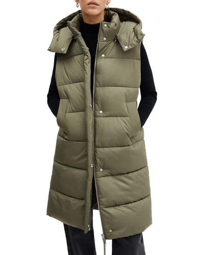 Mango Quilted Puffer Vest With Detachable Hood - Green