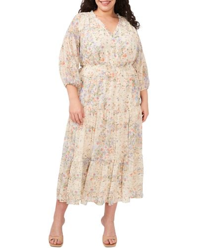 Cece Floral Tiered Long Sleeve Maxi Dress - Natural