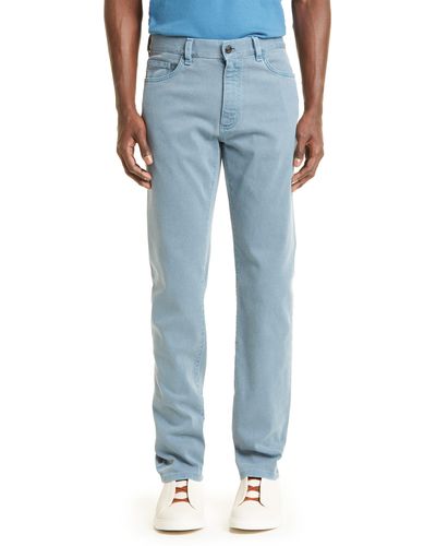 Zegna Slim Fit Garment Dyed Stretch Skinny Jeans - Blue