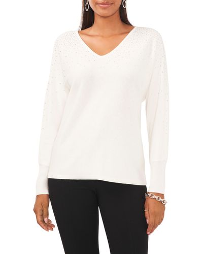 Chaus Bling V-neck Sweater - White