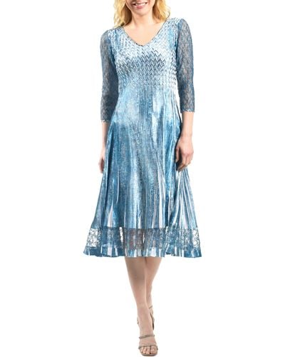 Komarov Lace Sleeve Charmeuse Cocktail Dress - Blue