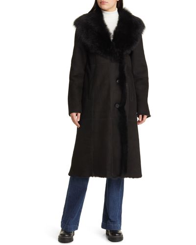 Hiso Libra Longline Genuine Shearling Coat - Black