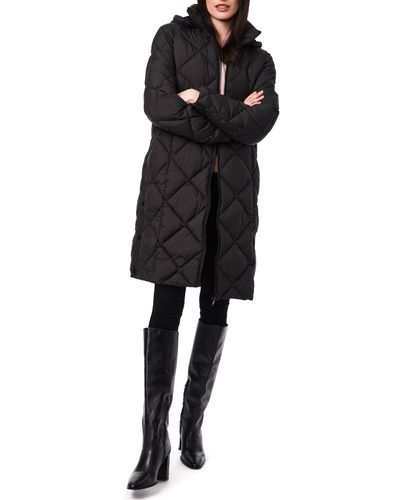 Bernardo Diamond Quilted Hooded Puffer Coat - Black