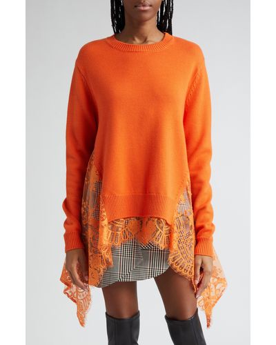 Monse Lace Inset Crewneck Sweater - Orange