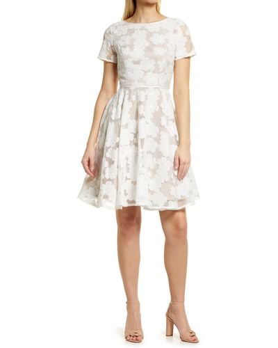 Shani Floral Fit & Flare Cocktail Dress - White