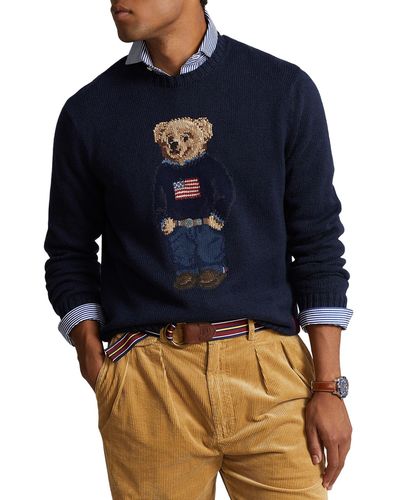 Polo Ralph Lauren Polo Bear Cotton & Linen Crewneck Sweater - Blue