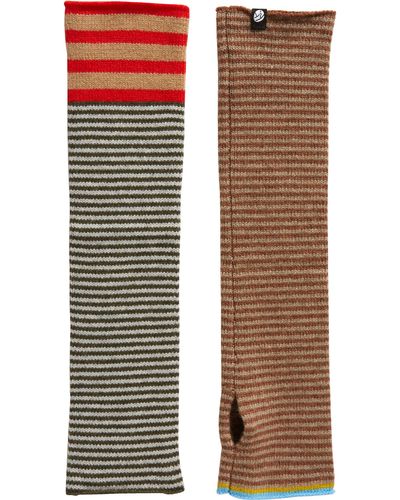 YANYAN Extralong Mismatched Stripe Wool Fingerless Gloves - Brown