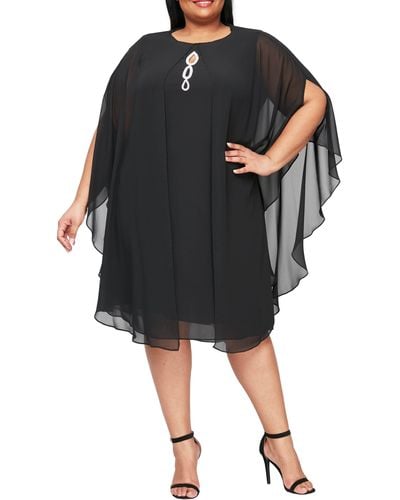 SLNY High Neck Multi Chiffon Capelet & Dress 2-piece Set - Black