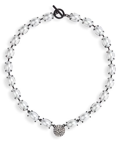Open Edit Imitation Pearl & Crystal Pavè Collar Necklace - Metallic
