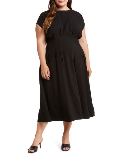 Nordstrom Pleated Waist A-line Dress - Black