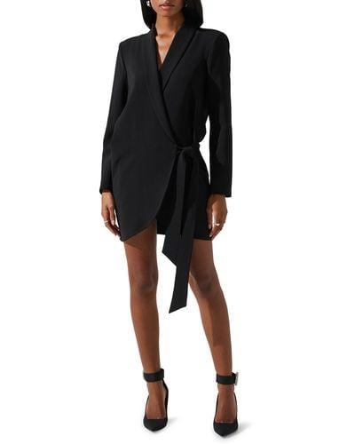 Astr Graciela Cutout Long Sleeve Wrap Blazer Minidress - Black
