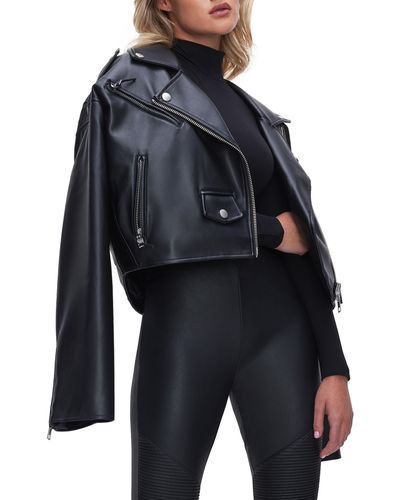 GOOD AMERICAN Faux Leather Crop Moto Jacket - Black
