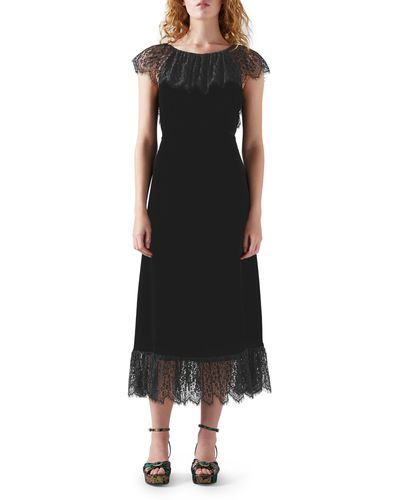 LK Bennett Anouk Lace Trim Velvet Dress - Black