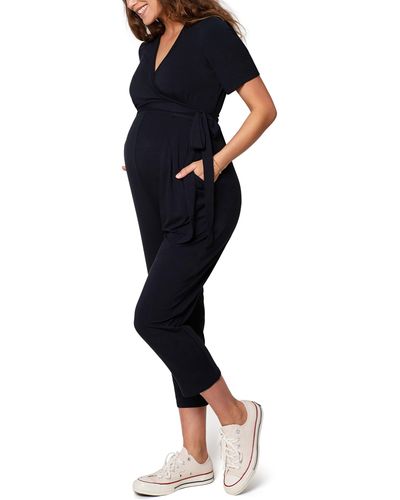 Ingrid & Isabel Crop Jersey Maternity/nursing Jumpsuit - Blue