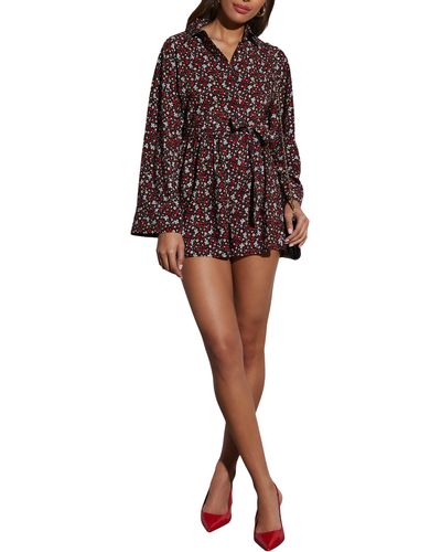 Vici Collection Angelina Floral Print Long Sleeve Romper - Red