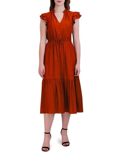 Julia Jordan Ruffle Sleeve Midi Dress - Orange