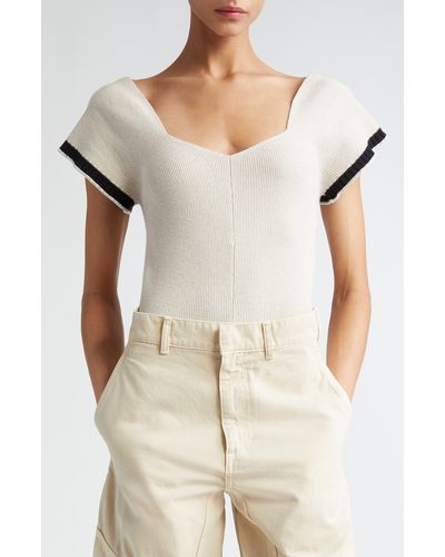 JW Anderson Frill Cuff Short Sleeve Sweater - Natural