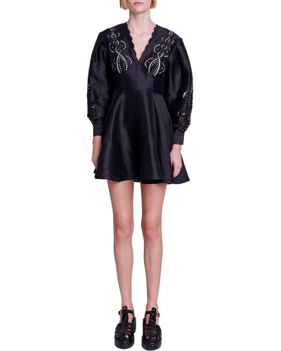 Maje Riclint Long Sleeve Fit & Flare Minidress - Black