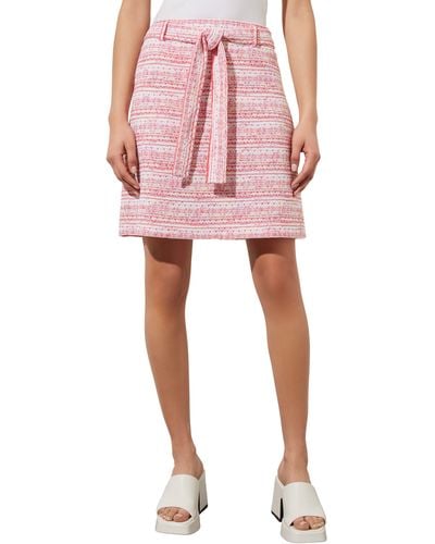 Ming Wang Stripe Tweed Belted Miniskirt - Pink