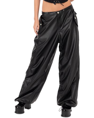 Edikted Rebel Oversize Faux Leather Pants - Black