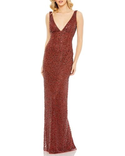 Mac Duggal Sequin Beaded Princess Seam Gown - Red