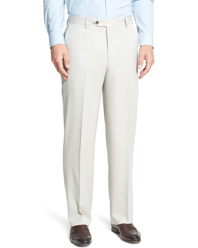 Berle Flat Front Classic Fit Wool Gabardine Dress Pants - White