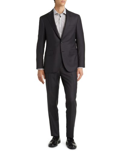 Canali Kei Trim Fit Plaid Wool Suit - Black