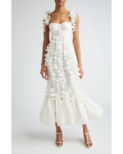 Zimmermann Petals Linen & Silk Corset Gown - White