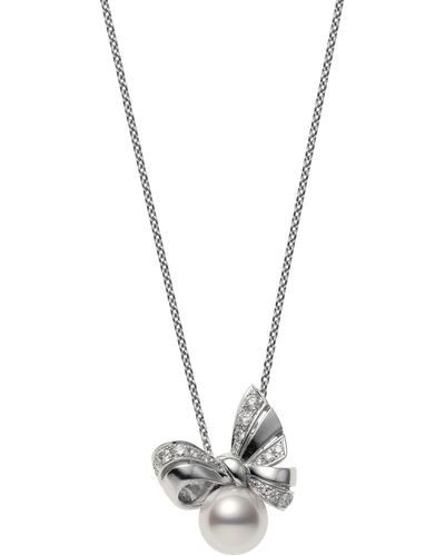 Mikimoto Ribbon Diamond & Pearl Pendant Necklace - White