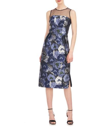 Kay Unger Dottie Floral Brocade Midi Dress - Blue