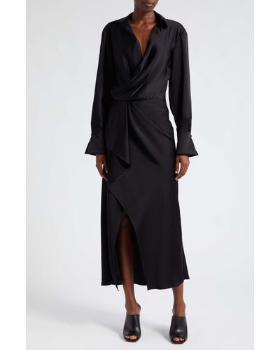 Jonathan Simkhai Talita Long Sleeve Faux Wrap Satin Dress - Black