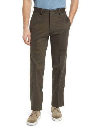 Berle Charleston Khakis Flat Front Stretch Sateen Pants - Green