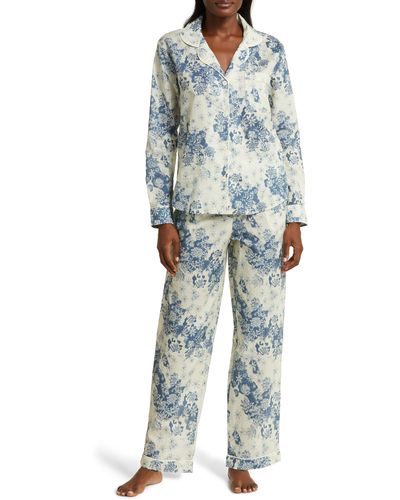 Desmond & Dempsey Long Sleeve Cotton Pajamas - Blue