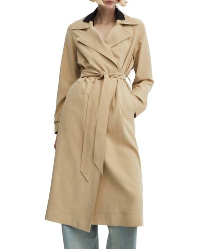 Mango Water Repellent Flowy Lapel Trench Coat - Natural
