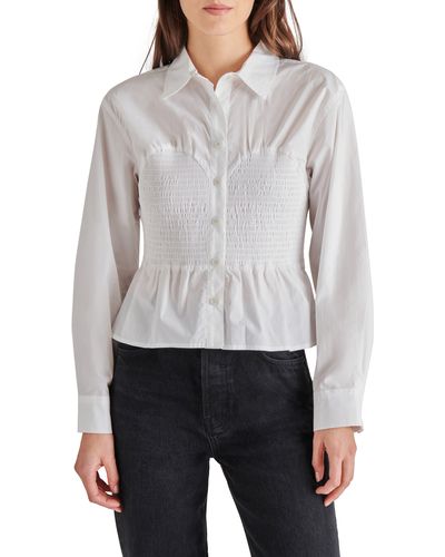Steve Madden Marisol Smock Detail Cotton Button-up Shirt - Gray
