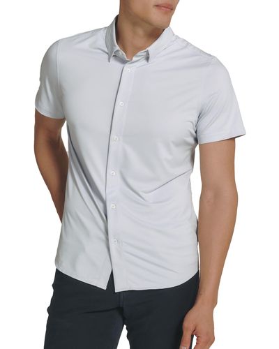 7 Diamonds Owen Solid Short Sleeve Performance Button-up Shirt - White