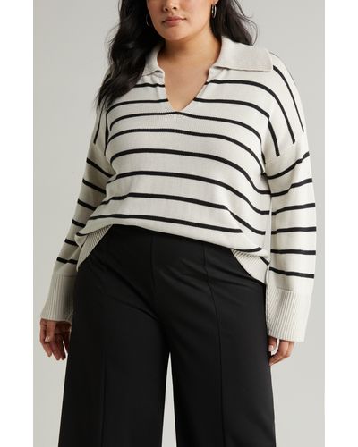 Nordstrom Stripe Cotton & Cashmere Sweater - Black