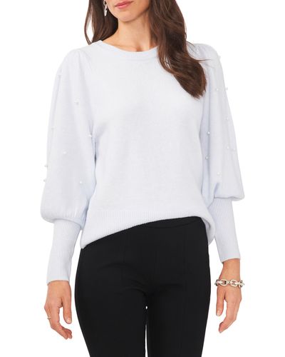 Chaus Imitation Pearl Juliet Sleeve Sweater - White