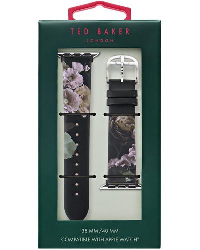 Ted Baker Floral Print Leather Apple Watch Watchband - Green