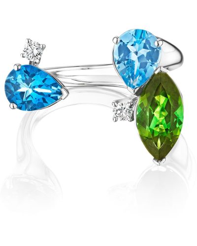 Hueb Topaz & Emerald Open Ring - Blue