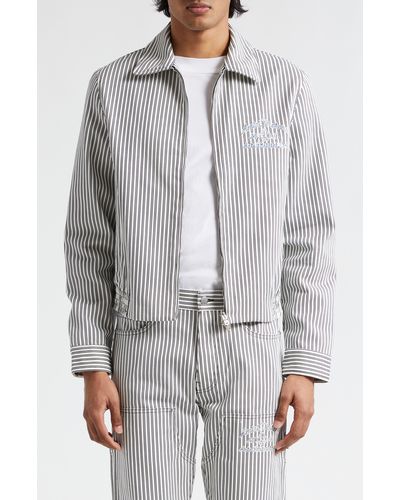 Amiri Motors Stripe Cotton Blouson Jacket - Gray
